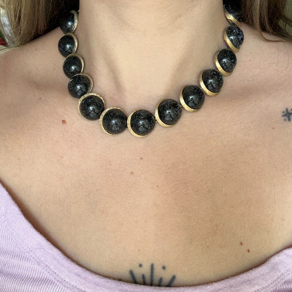 Vintage 1950s Charel Black Crescent Moon Thermoset Necklace - Picture 10 of 10